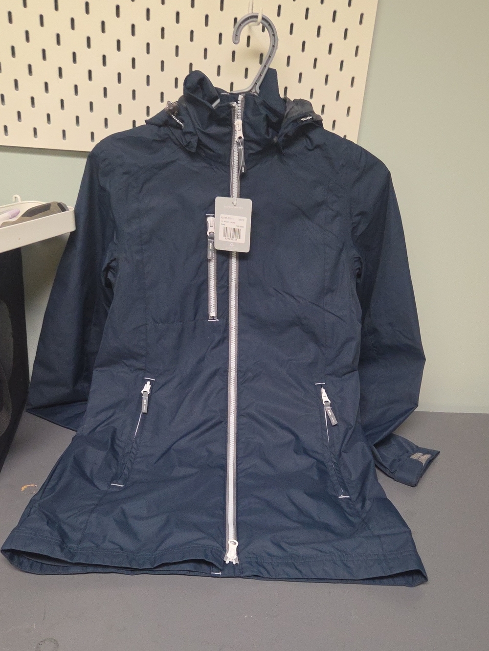 Women's Navy Hooded Packable Trench Jacket